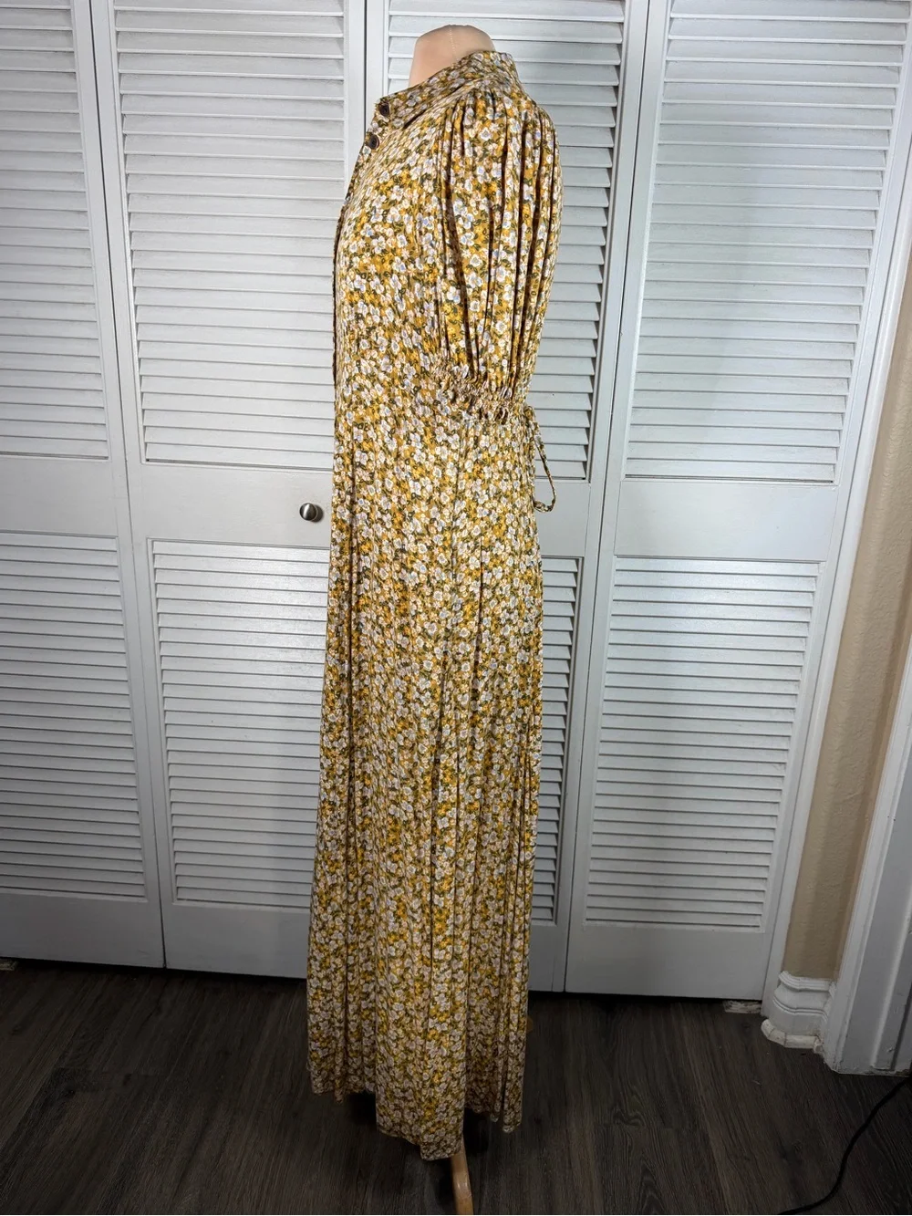 Free People Debbie-Jean Shirtdress Floral Maxi Dress Mustard Yellow Pockets M - Picture 10 of 16